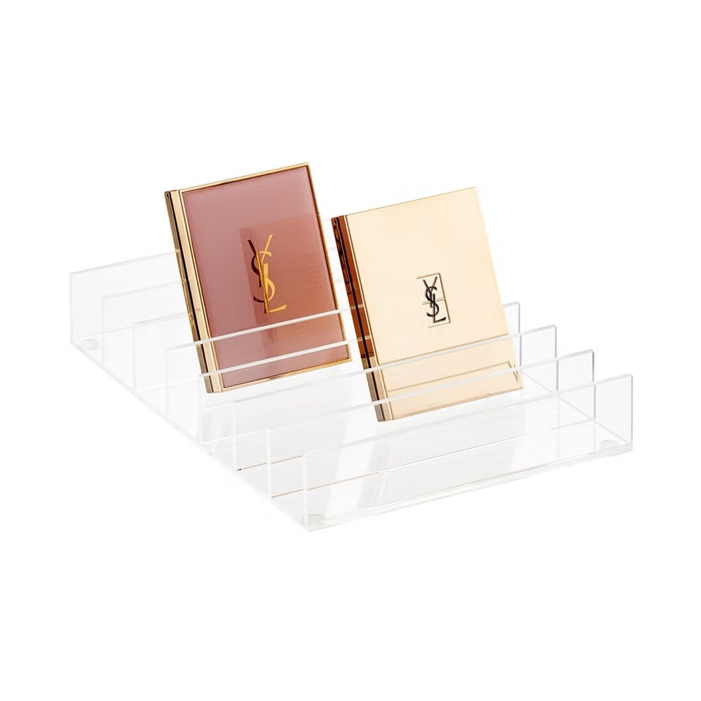 The Container Store Transparent Makeup Organizer with Gold and Pink Details